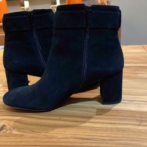 Ann Taylor Wraparound Buckle High Block Heel Suede Boots